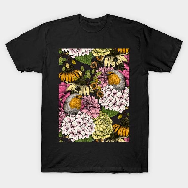 Robins in the garden T-Shirt by katerinamk